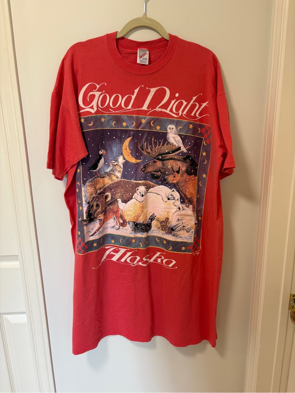 Vintage 90s Nature Goodnight Alaska Graphic Sweat Shirt Nightgown Celestial Moon